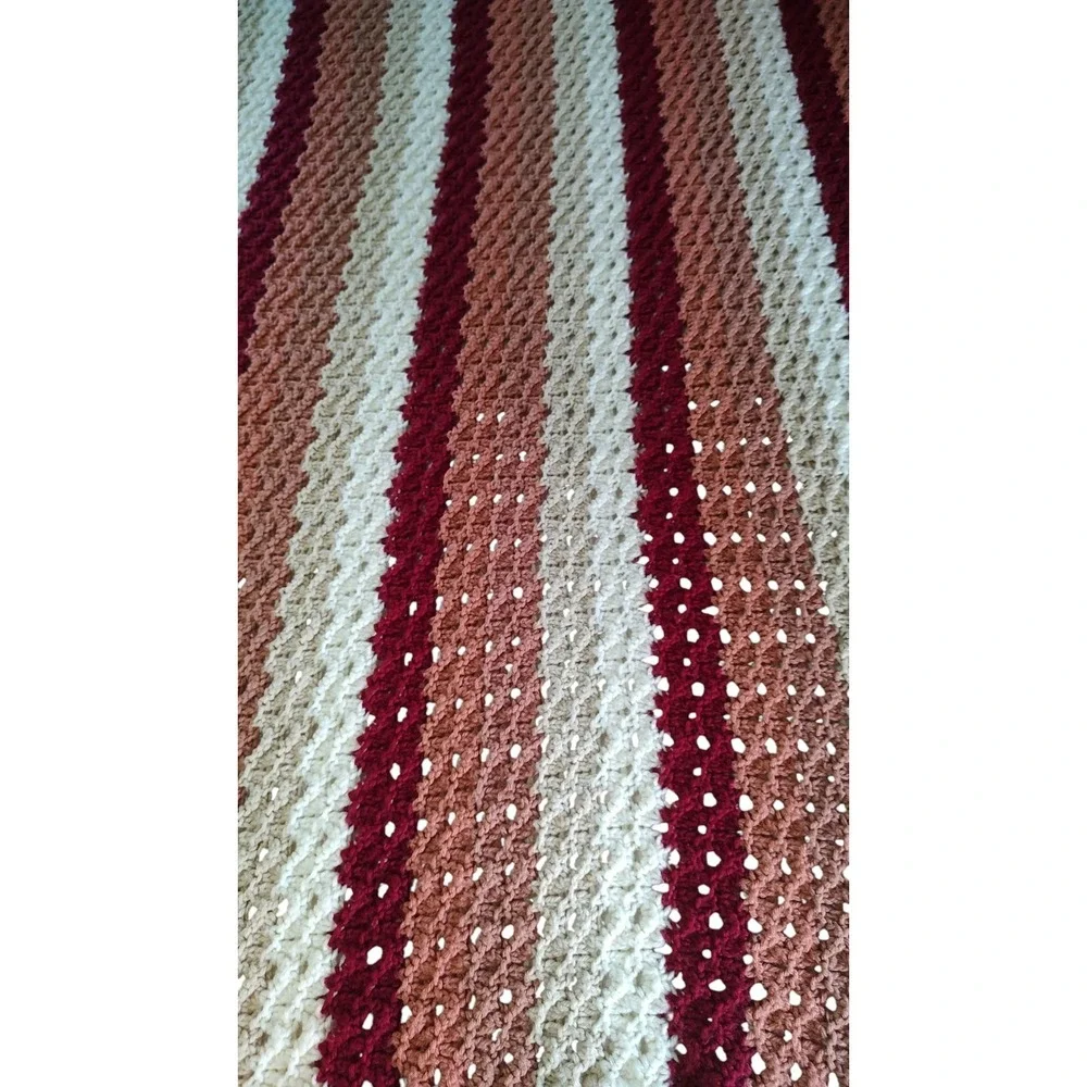 Vintage Crochet Handmade Afghan Throw Blanket  Rust Orange Tan‎ Beige 73x42 In